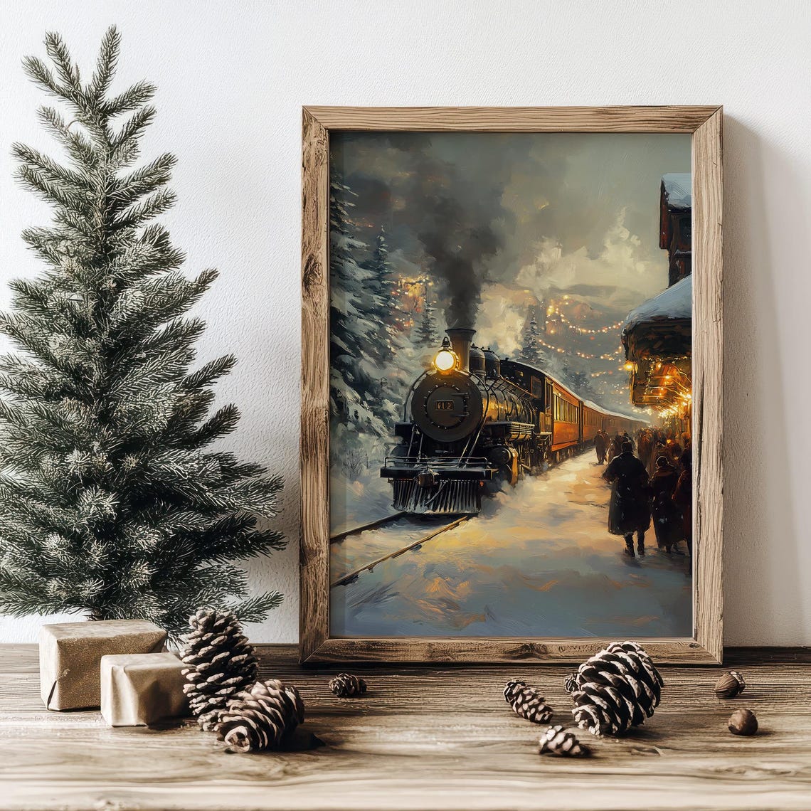 Vintage Steam Locomotive Number 12 Snowy Station Night Poster - Image 5