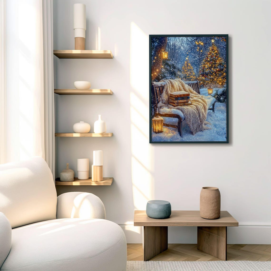 Cozy Christmas Book Lover Snowy Outdoor Winter Reading Nook Poster - Image 4