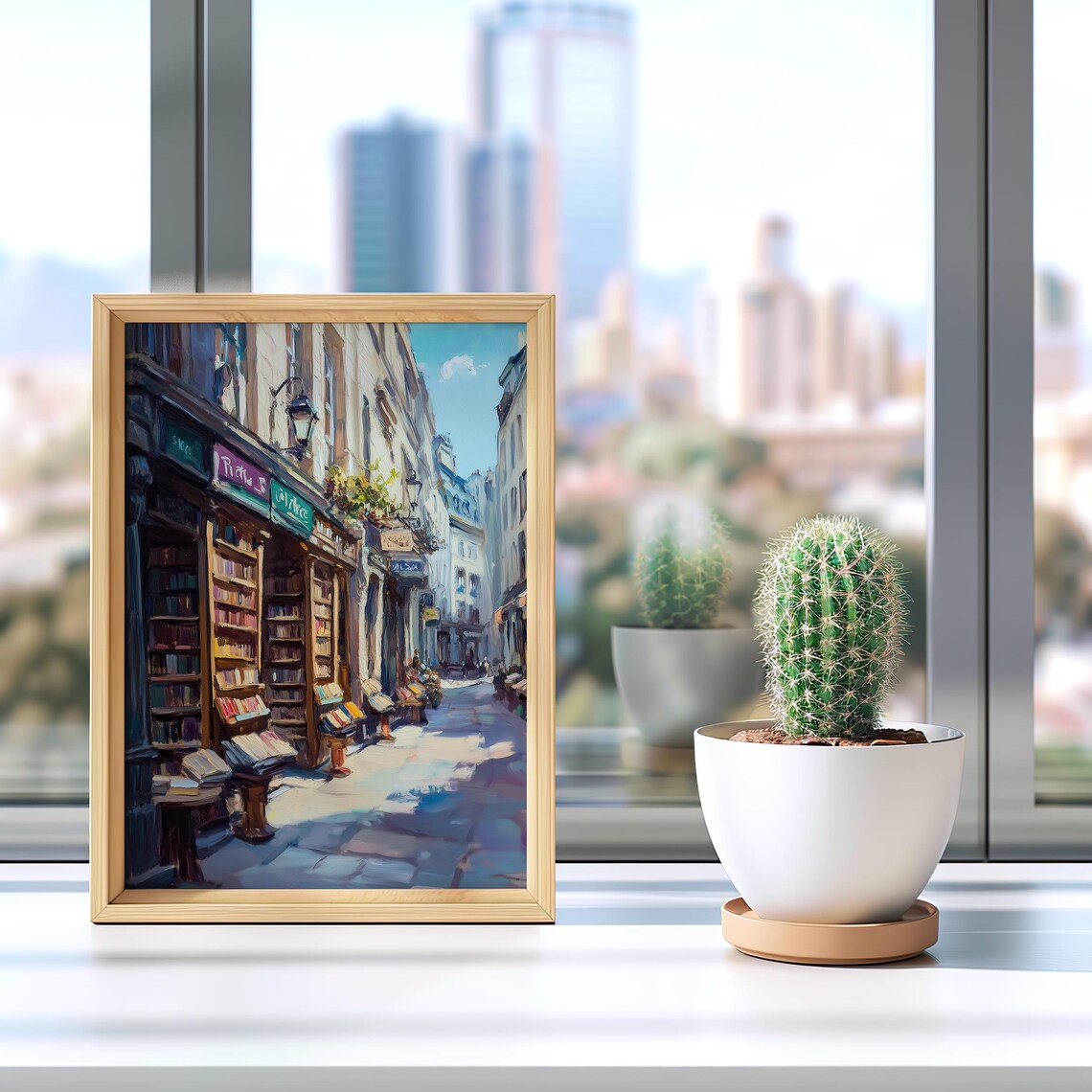 Paris Bookshop Street Painting Cozy Bookstore Europe Travel Poster - Image 5