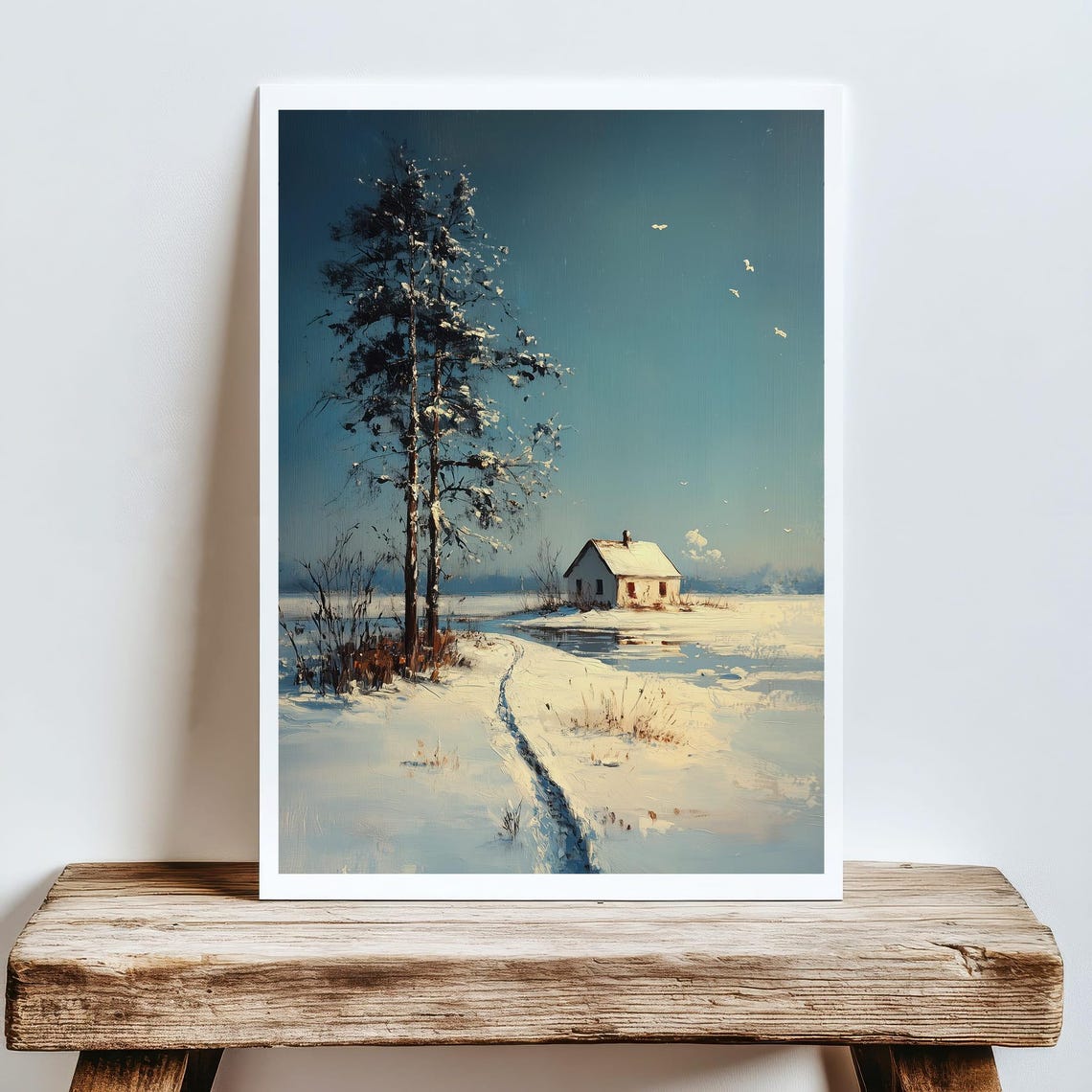 Winter Cottage In Snow Minimalist Snowscape Landscape Poster - Image 5