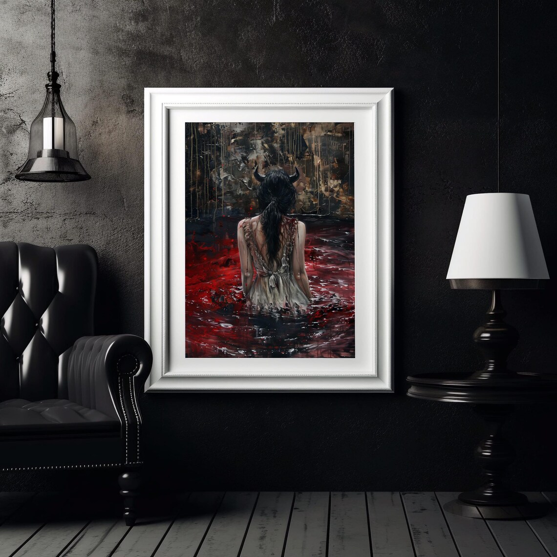Horned Demon Woman Dark Waters Gothic Fantasy Portrait Art Poster - Image 3