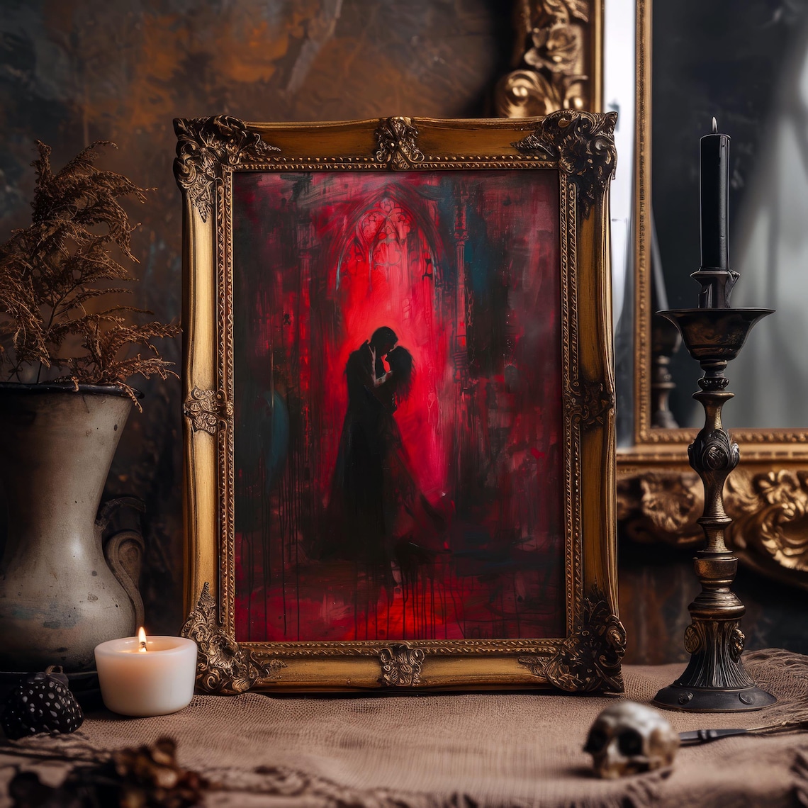 Gothic Romantic Couple Art Print, Dark Romance - Image 8