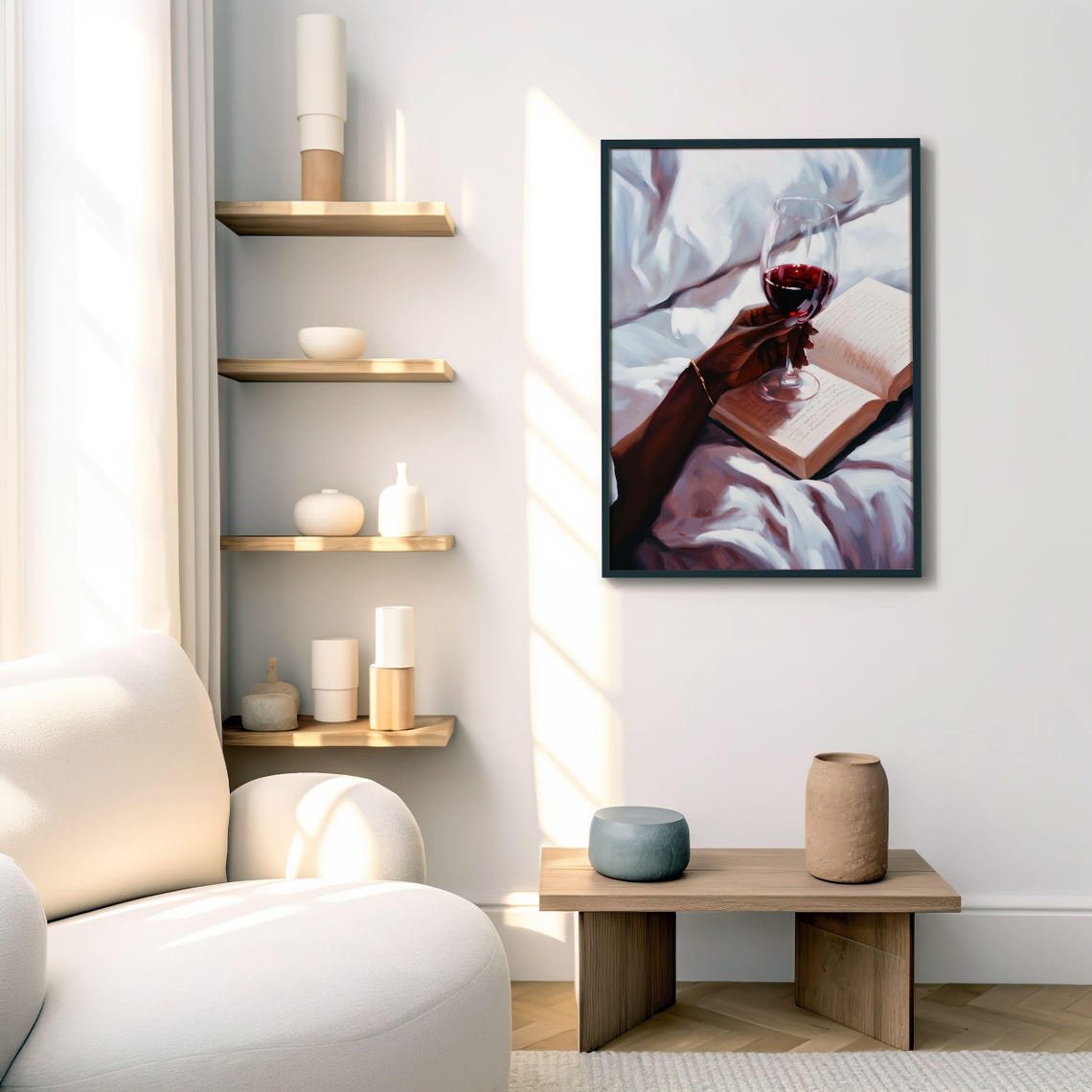 Hand Holding Red Wine Glass Over Open Book Cozy Reading Time Poster - Image 4