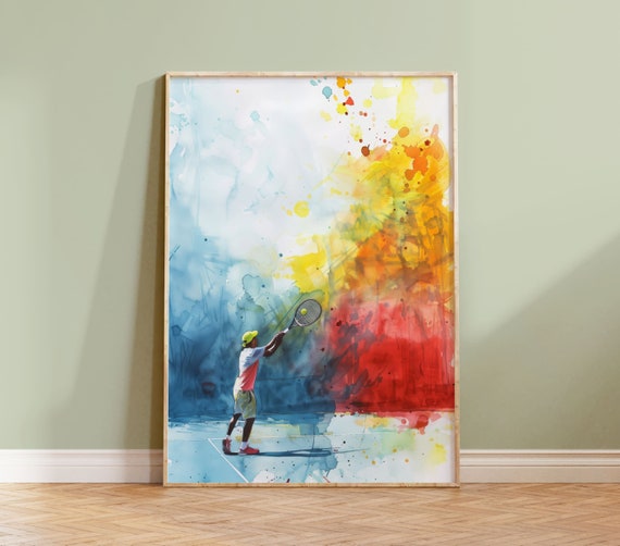 Tennis Player Abstract Art Watercolor Tennis Player Print Vibrant Wall Art Modern Home Decor Art