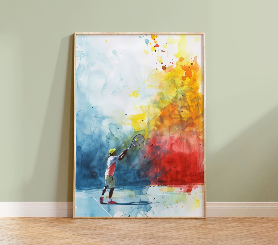 Tennis Player Serve Watercolor Color Splash Sports Art Poster