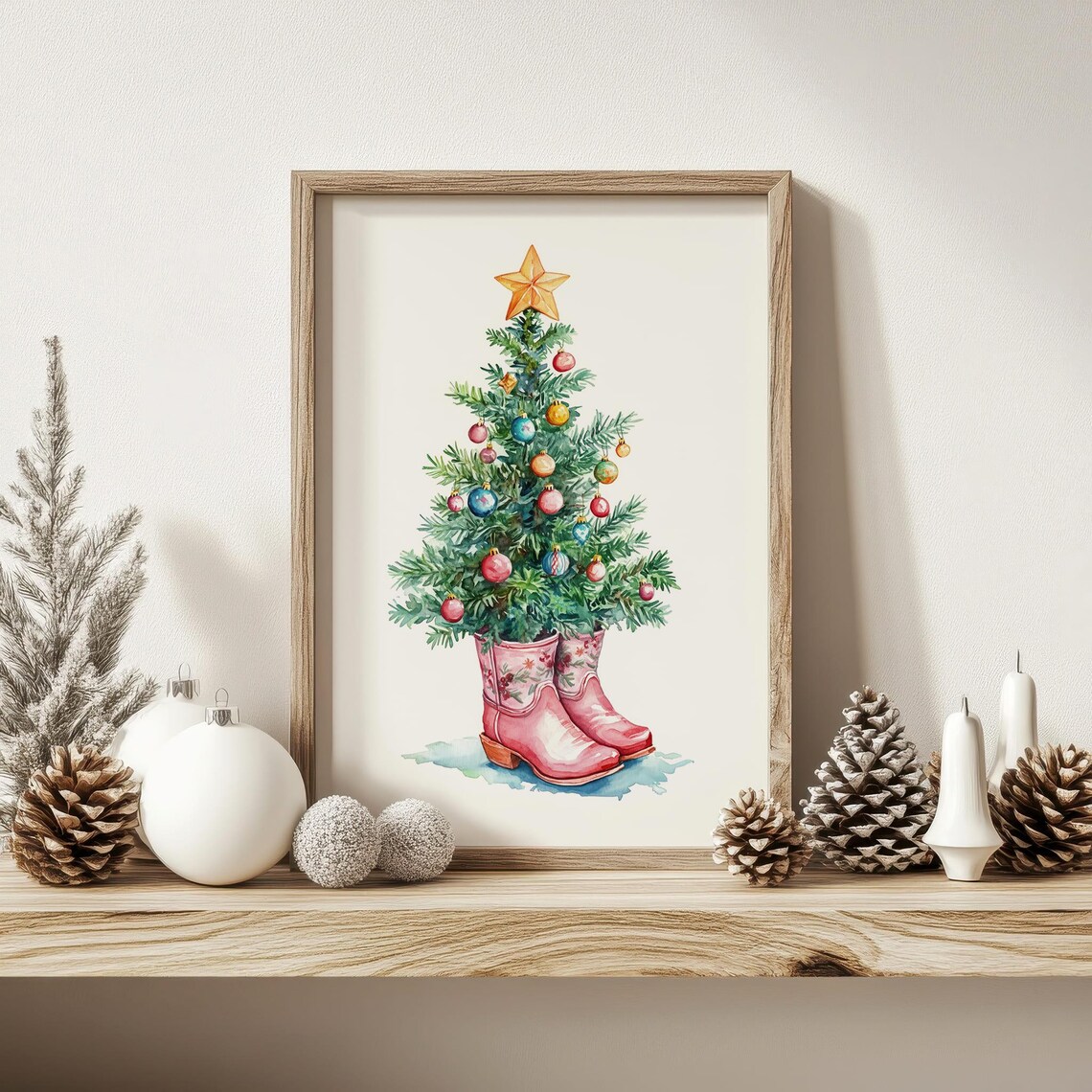 Christmas Tree In Pink Cowboy Boots Western Holiday Art Poster - Image 3