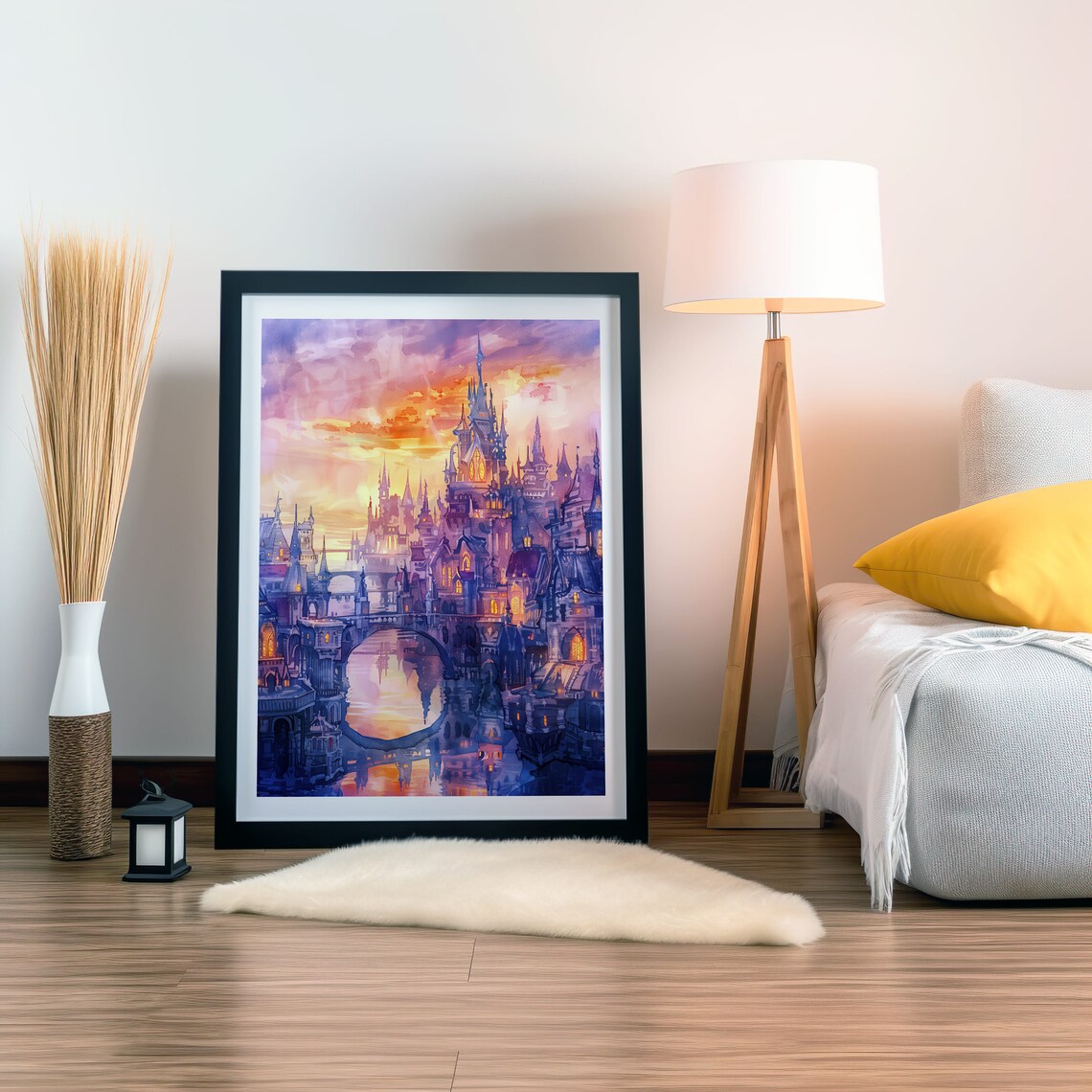 Magical Castle Watercolor Art Print, Fantasy Sunset - Image 2