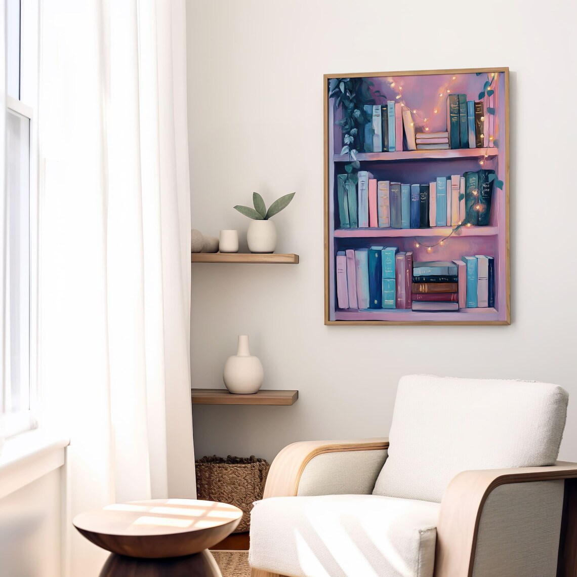 Pastel Pink Bookshelf With Glowing Fairy Lights Cozy Decor Poster - Image 8