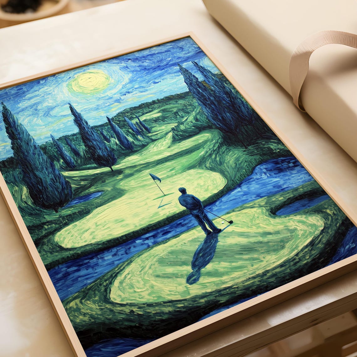 Moonlit Golf Course Impressionist Fairway Cypress Night Poster - Image 5