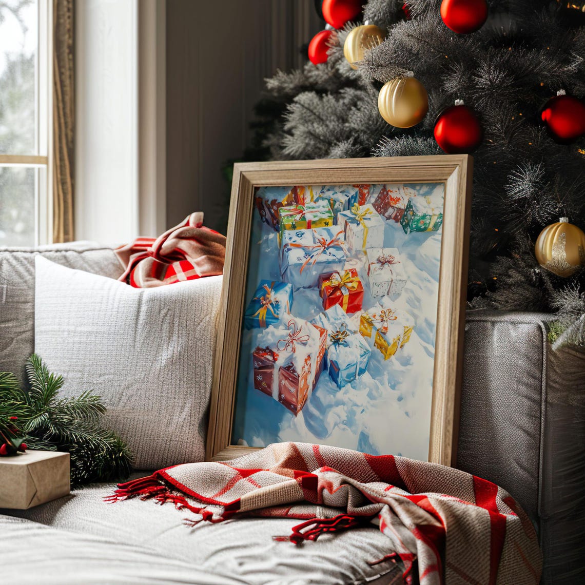 Christmas Gifts Piled in Snow Festive Holiday Presents Wall Poster - Image 2