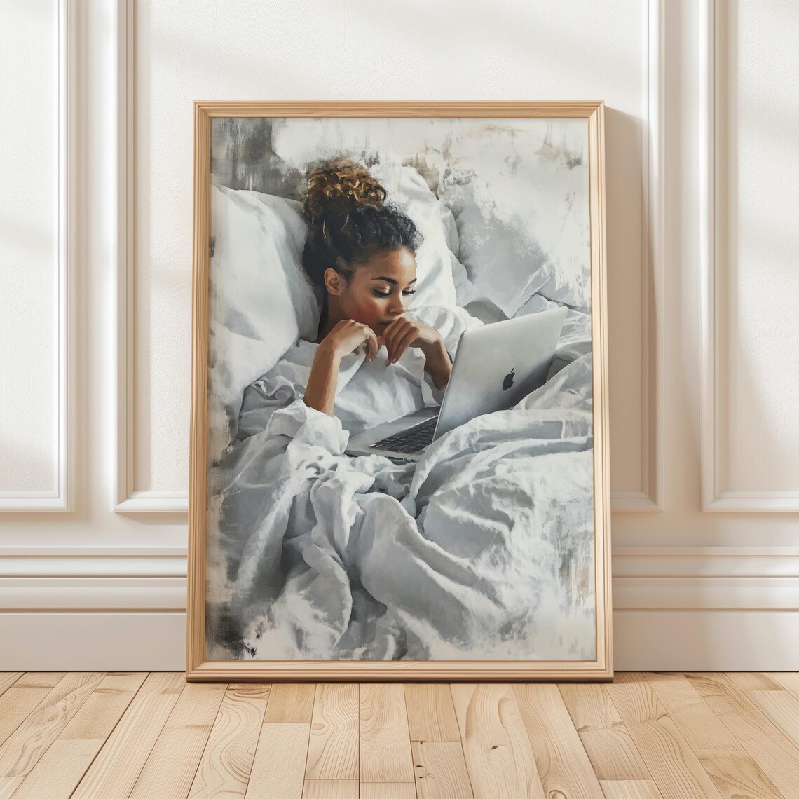 African American Woman In Bed Art Print, Cozy Decor