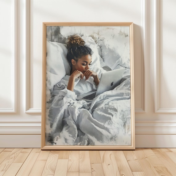 African American Woman In Bed Art Print, Cozy Decor