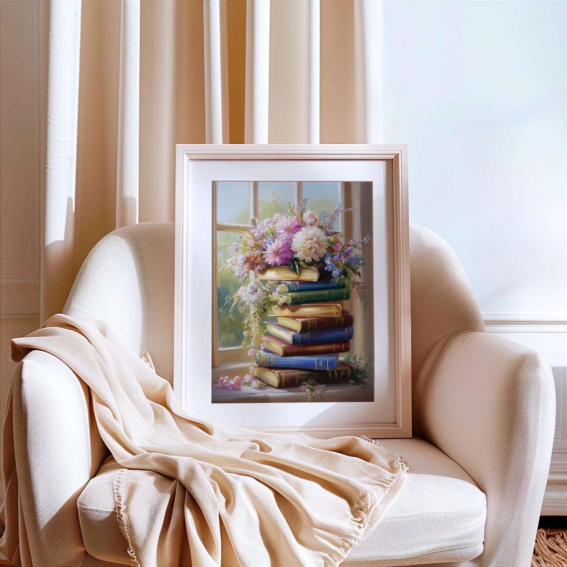 Floral Book Stack Watercolor Painting Library Reading Decor Poster - Image 5