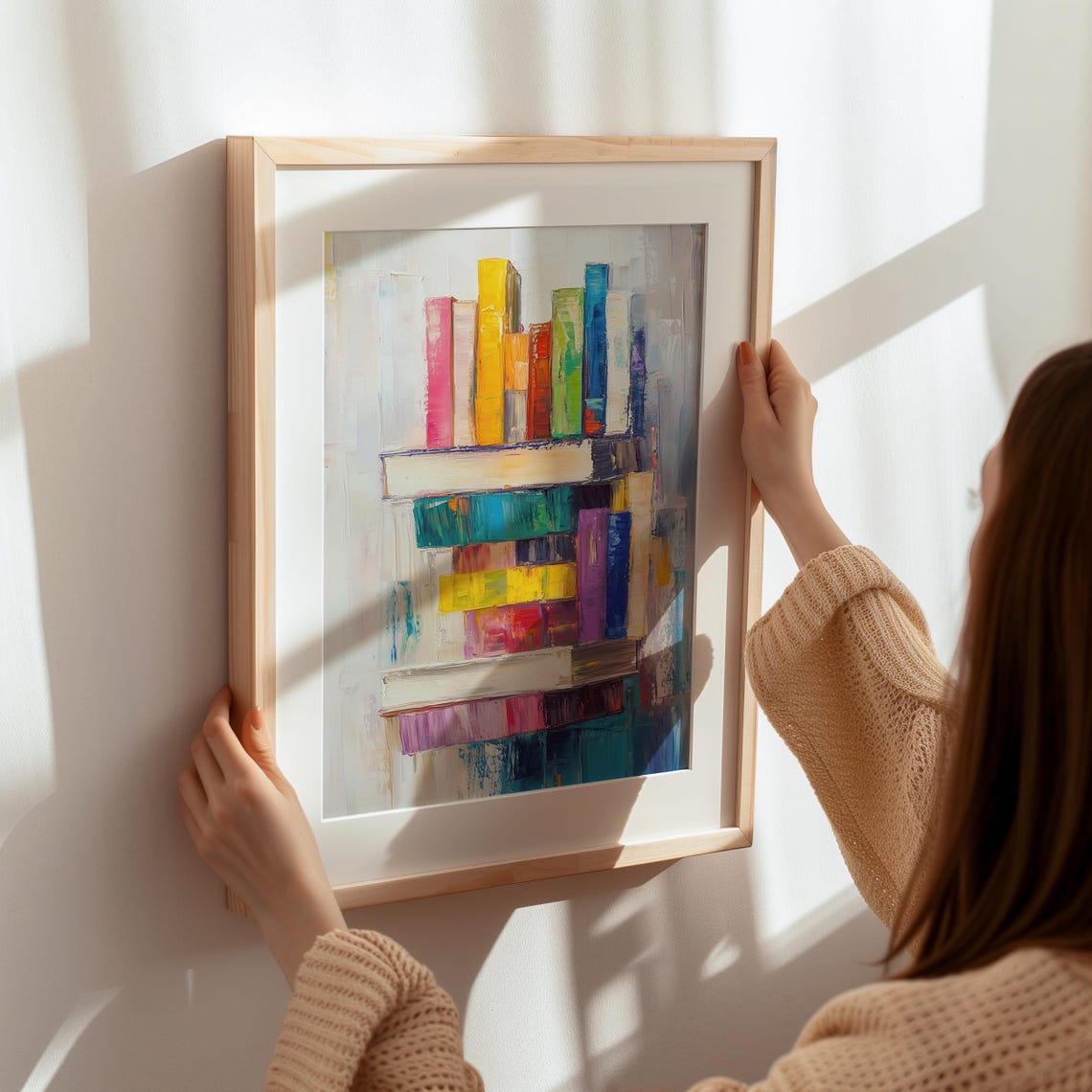 Rainbow Book Stack Abstract Oil Painting Bright Modern Art Poster - Image 6