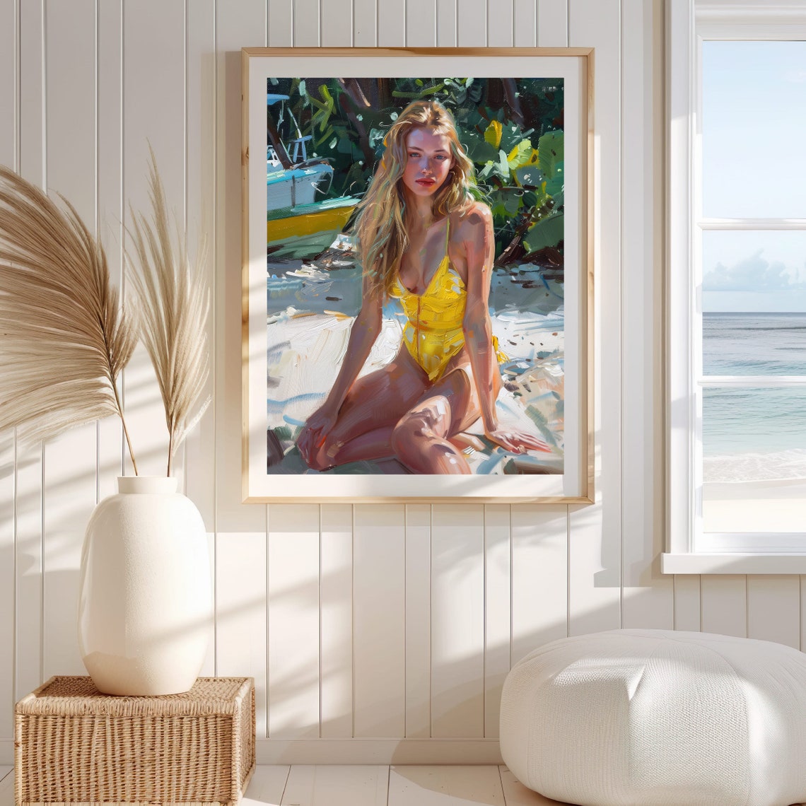 Woman in Yellow Swimsuit Tropical Beach Impressionist Art Poster - Image 7