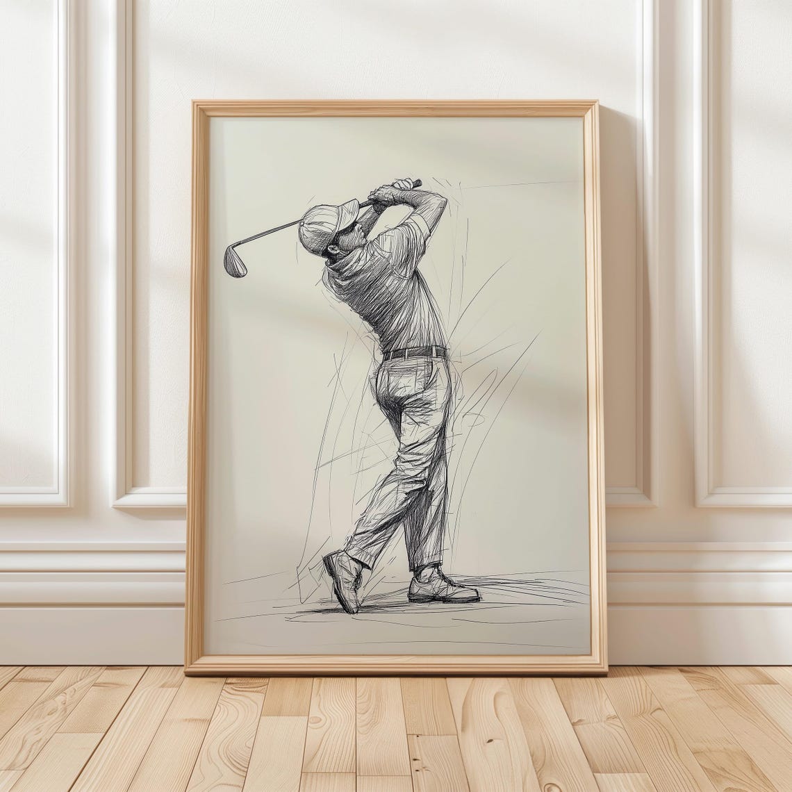 Minimalist Golfer Mid Swing Sketch Monochrome Golf Art Poster