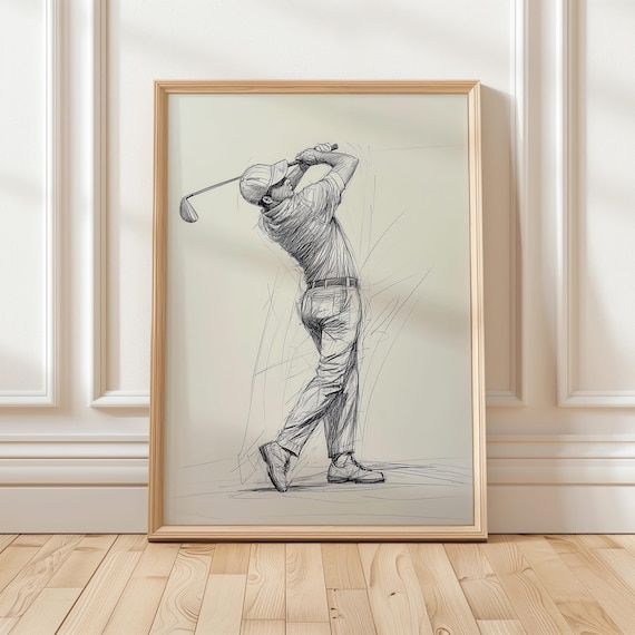 Minimalist Golfer Sketch Art Print Golf Lover Wall Decor Golf Art Modern Golfing Decor