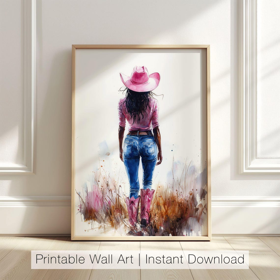 Cowgirl Art Print Black Woman Wall Art Pink Western Art Rustic Country Decor Country Girl Western Farmhouse
