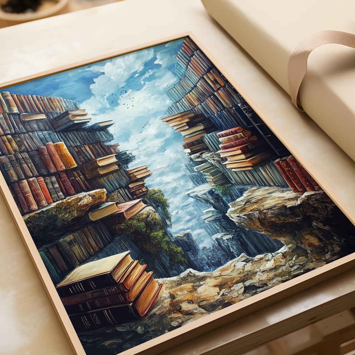 Surreal Dream Library Canyon Books Waterfall Fantasy Art Poster - Image 6