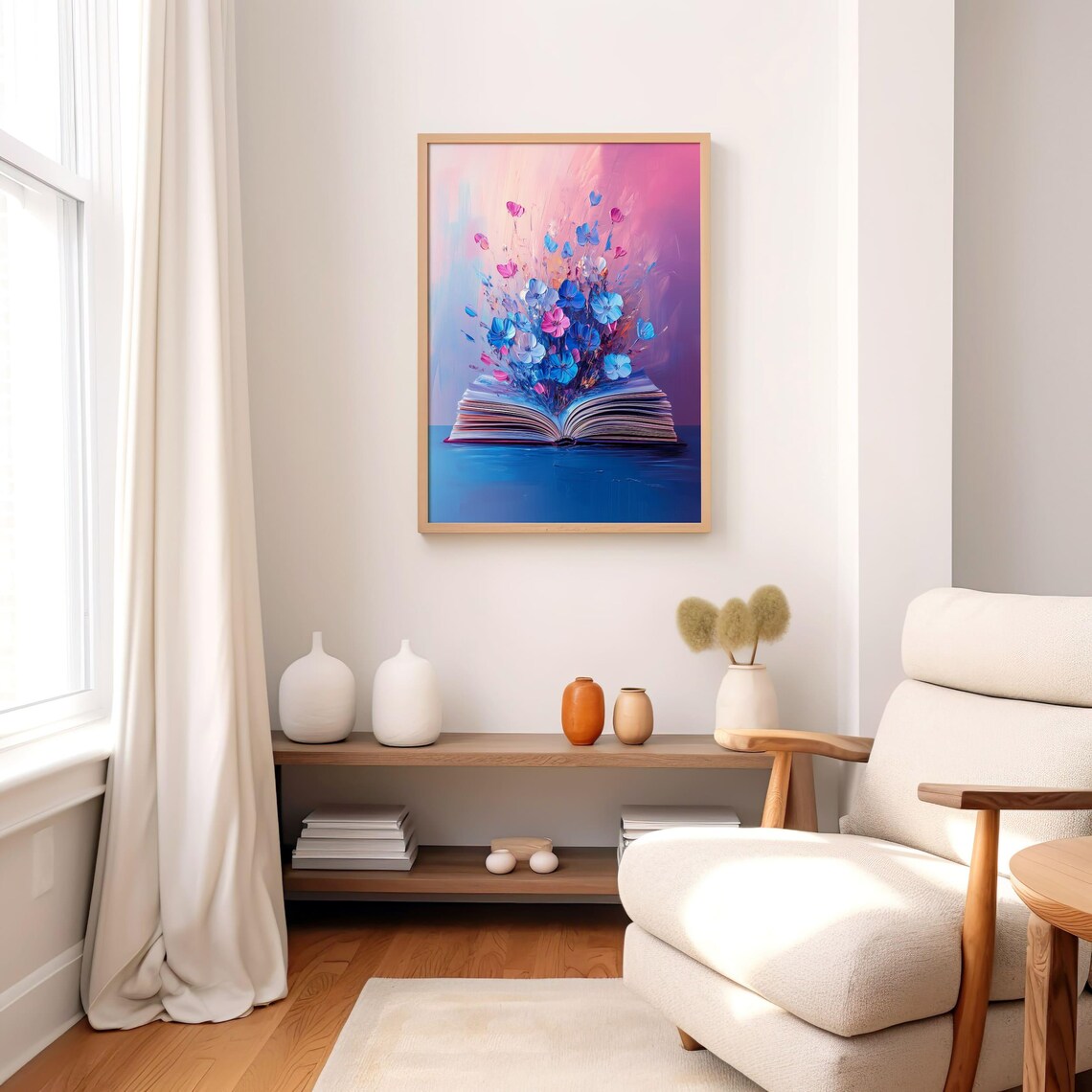 Blue Pink Flowers Rising From Open Book Dreamy Decor Art Poster - Image 4