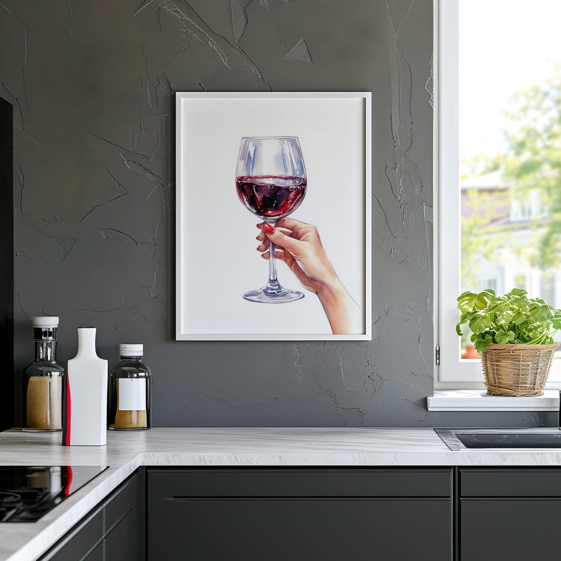 Hand Holding Red Wine Glass Watercolor Kitchen Bar Wall Poster - Image 7