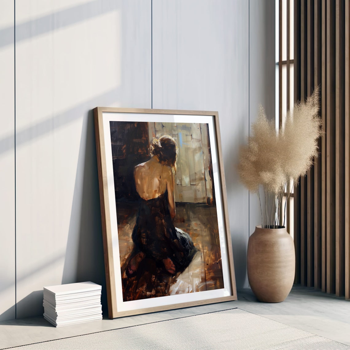 Moody Woman Art Print Dark Aesthetic Wall Decor Emotional Female Portrait Contemporary Art For Home Melancholic Art Print - Image 3