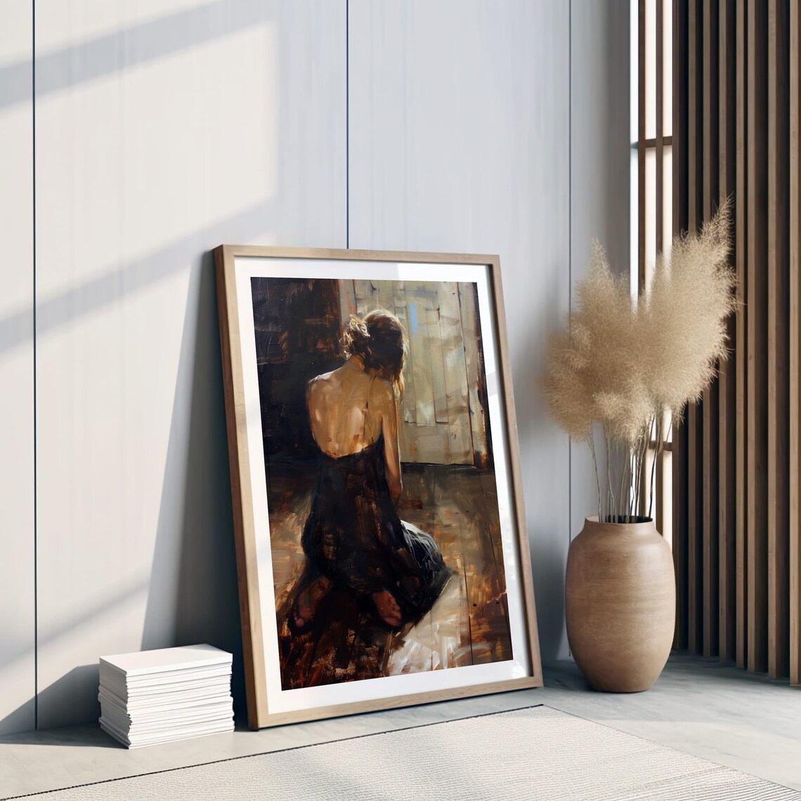 Seated Woman in Dark Dress Moody Oil Painting Style Art Poster - Image 3