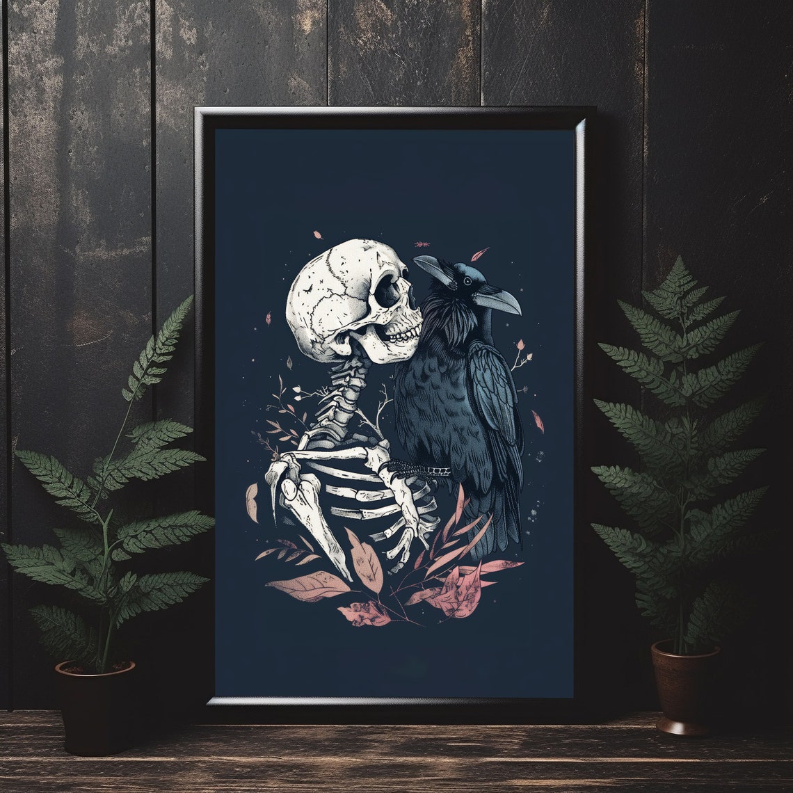 Gothic Skeleton Embracing A Raven Dark Fantasy Illustration Art Poster - Image 5