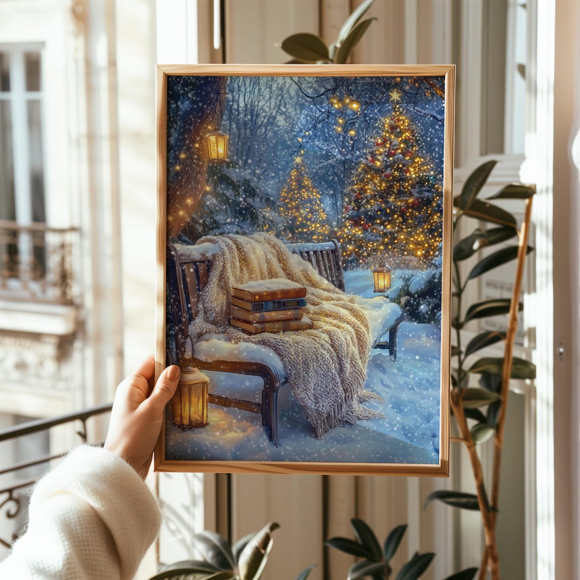 Cozy Christmas Book Lover Snowy Outdoor Winter Reading Nook Poster - Image 3