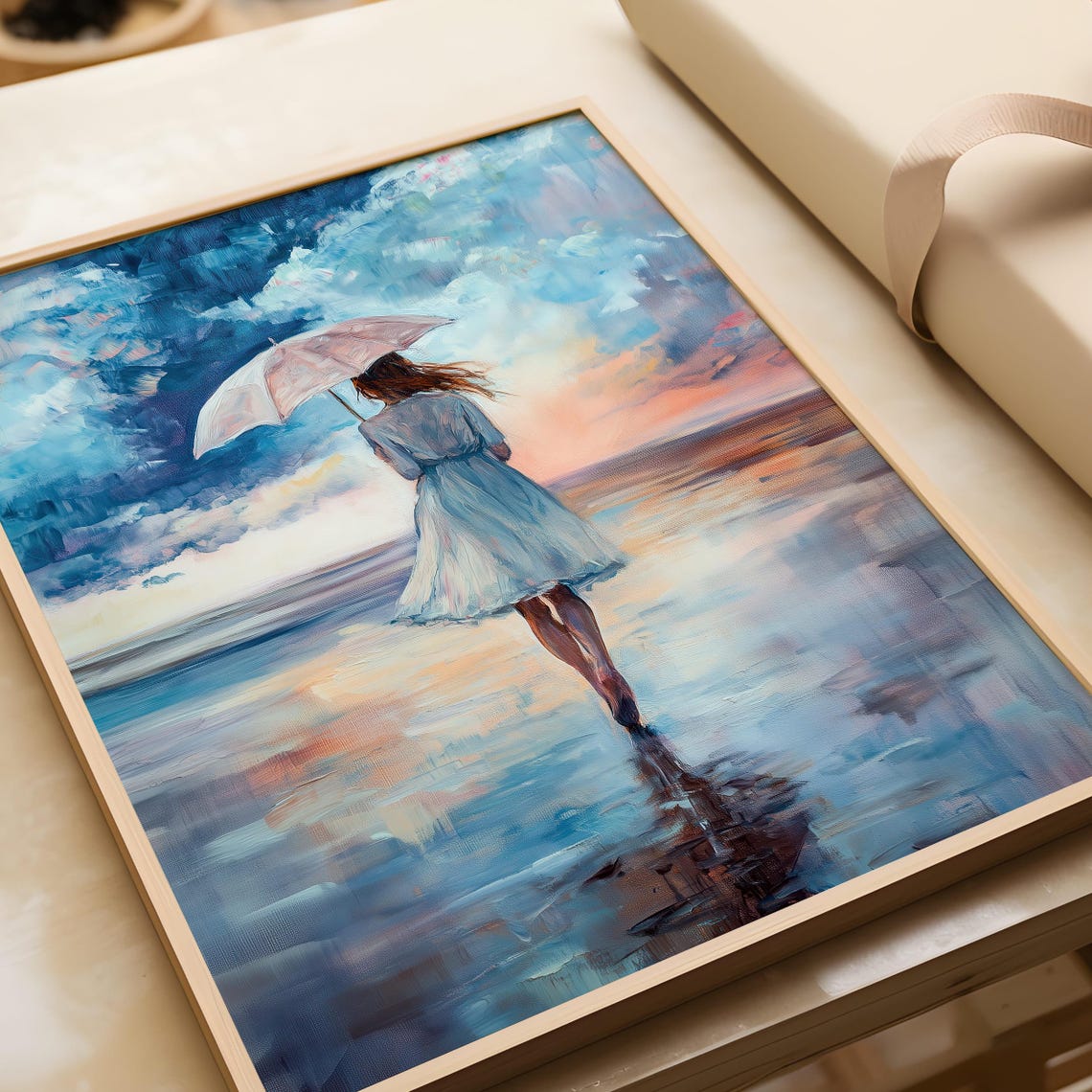 Woman With Umbrella Beach Sunset Walk Impressionist Art Poster - Image 6