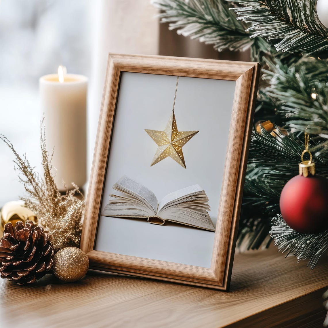 Gold Star Lantern Over Open Book Magical Reading Nook Poster - Image 2