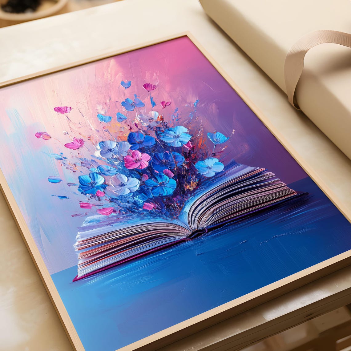 Blue Pink Flowers Rising From Open Book Dreamy Decor Art Poster - Image 6