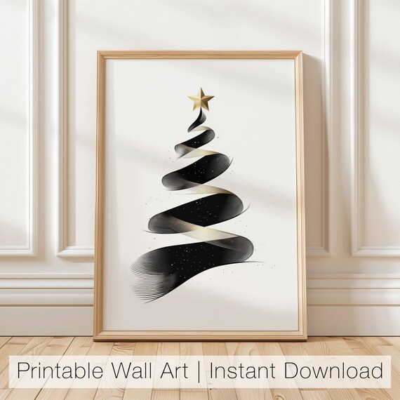 Minimalist Black and Gold Christmas Tree Star Modern Holiday Poster