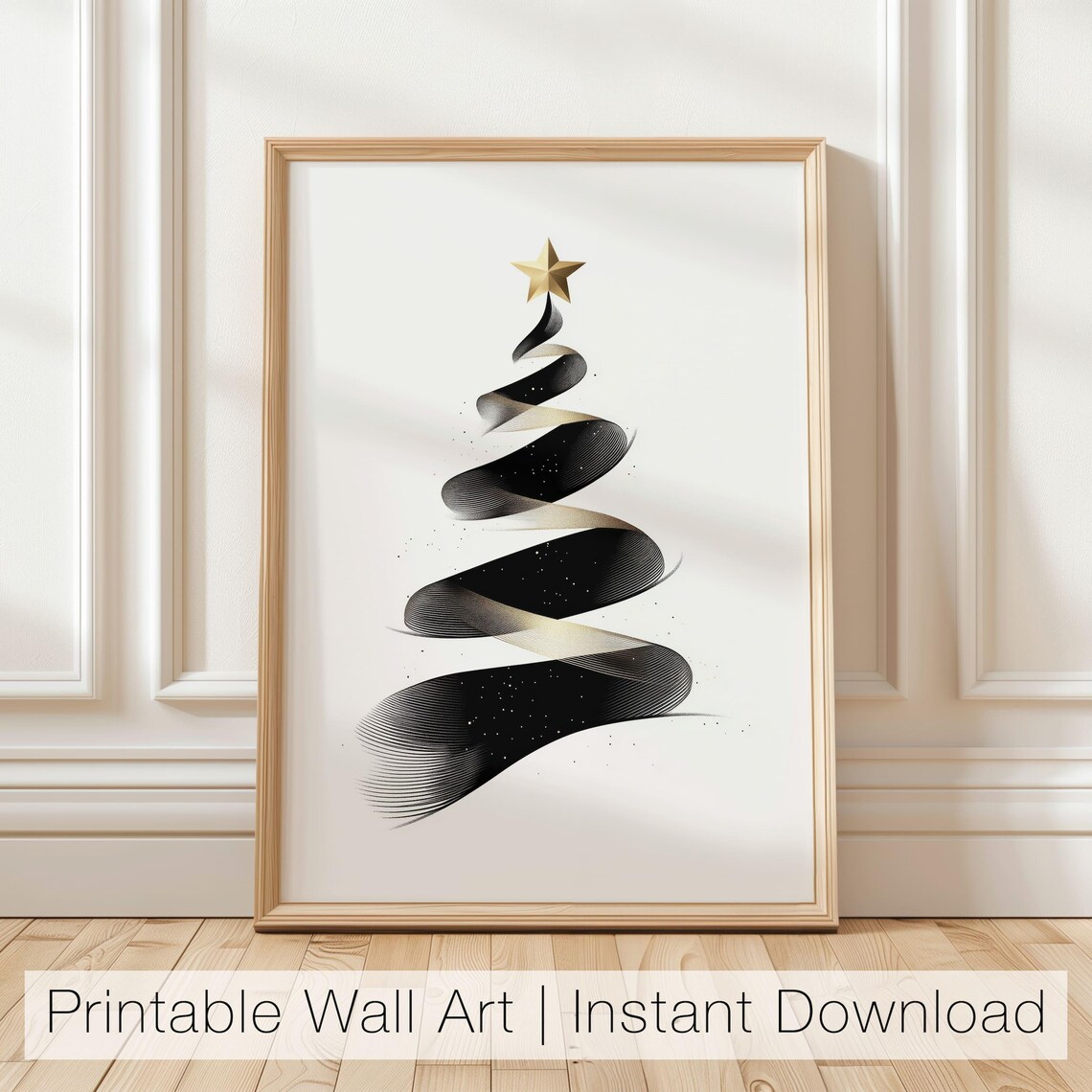 Minimalist Black and Gold Christmas Tree Star Modern Holiday Poster