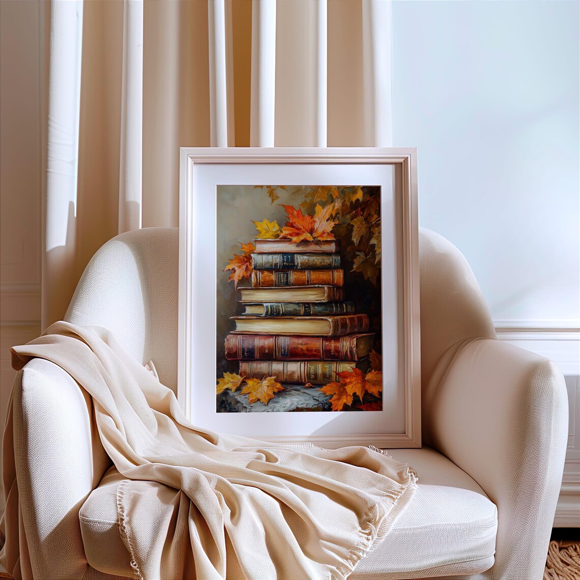 Vintage Stack of Antique Books With Autumn Maple Leaves Poster - Image 8