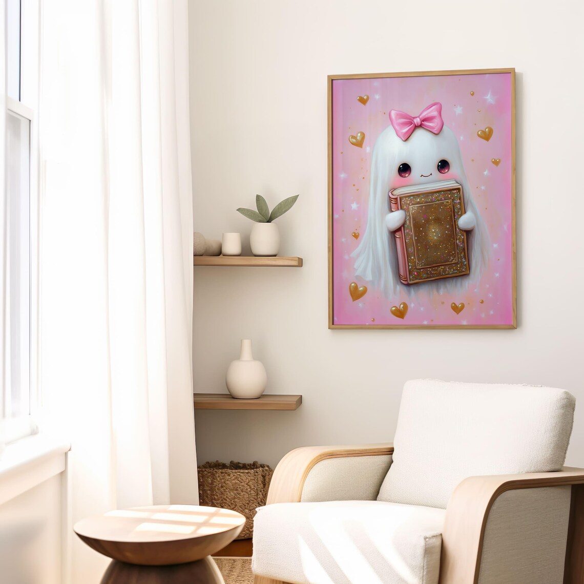 Ghost Book Art Print Pink Halloween Decor Cute Book Lover Art Whimsical Girly Wall Art - Image 4