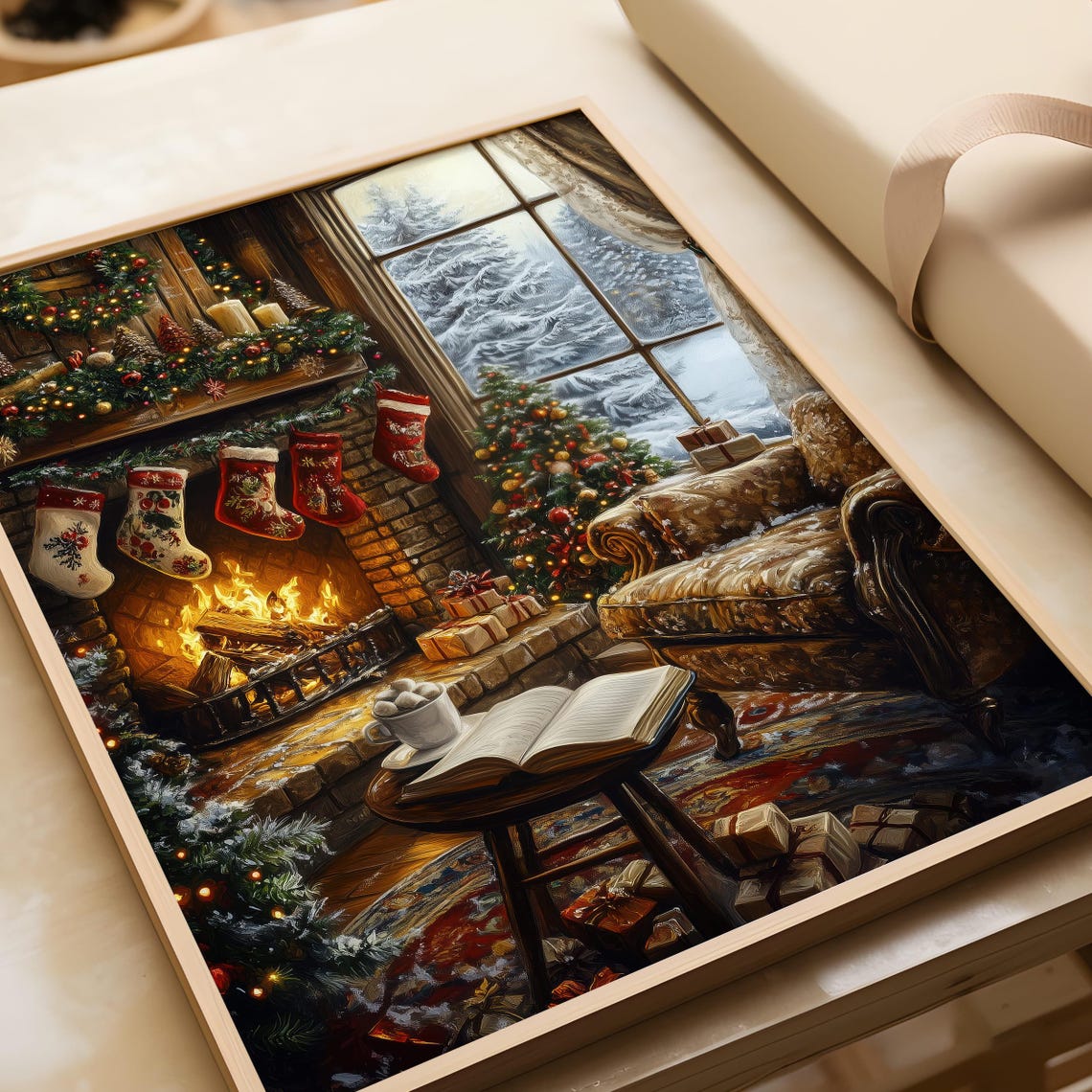 Christmas Eve Fireplace Stockings Snowy Window Book Lover Poster - Image 6