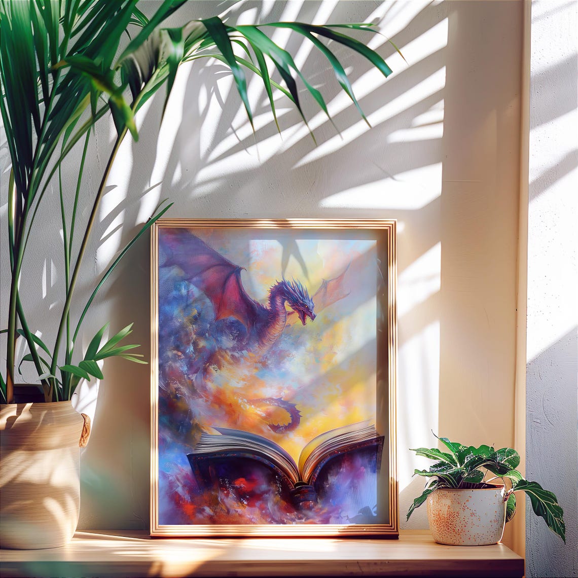 Crimson Dragon Soaring From Open Book Colorful Fantasy Art Poster - Image 8
