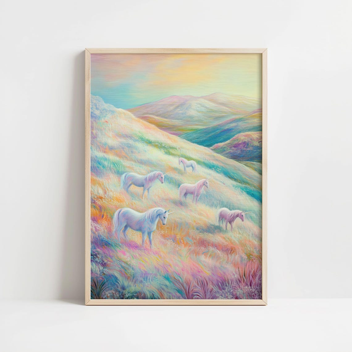Pastel Unicorn Herd in Dreamy Rainbow Meadow Fantasy Landscape Poster - Image 8