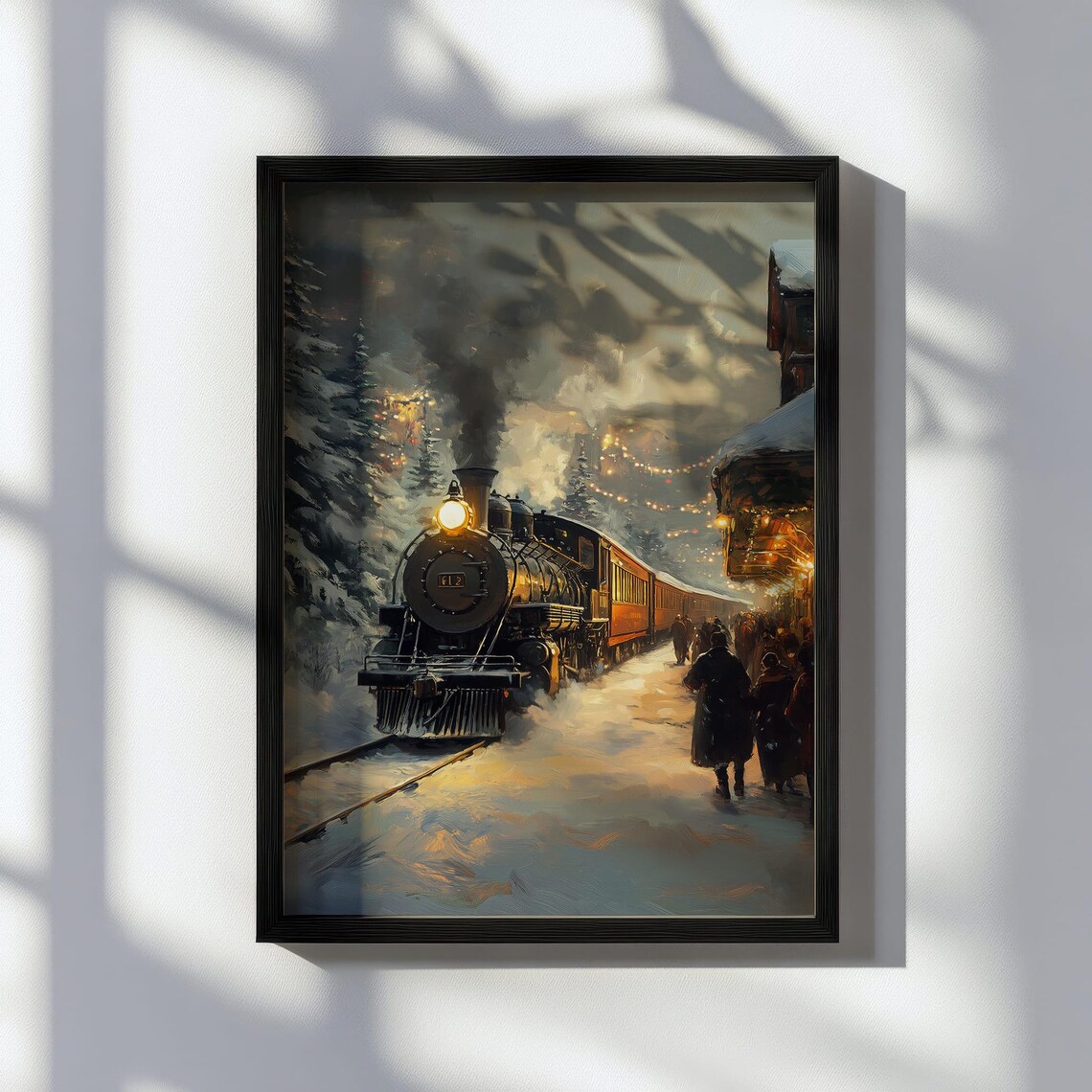 Vintage Steam Locomotive Number 12 Snowy Station Night Poster - Image 2