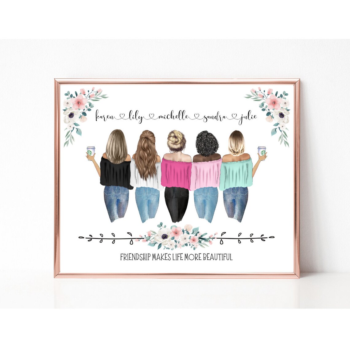 Five Best Friends With Coffee Cups Friendship Quote Gift Poster - Image 2