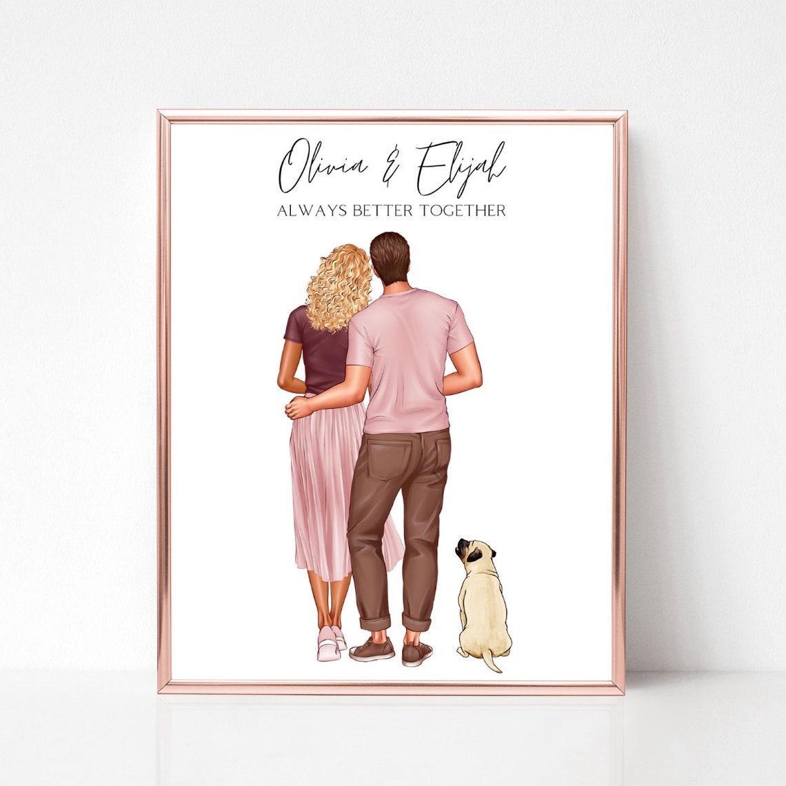 Couple and Pug Always Better Together Personalized Portrait Poster