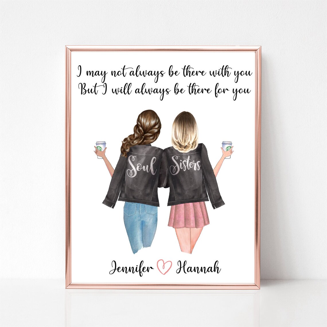 Soul Sisters Best Friends Leather Jacket Coffee Quote Portrait Poster
