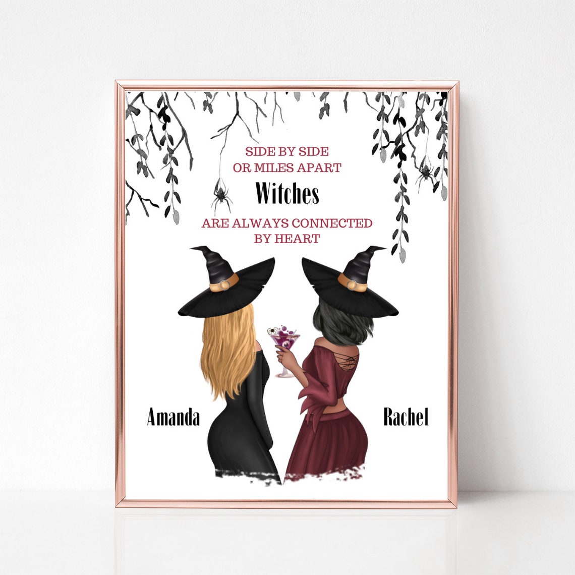 Witches Connected By Heart Halloween Friendship Quote Poster - Image 3