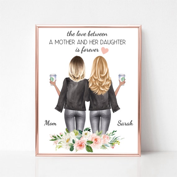 Personalized Mother Daughter Coffee Portrait Love Is Forever Print