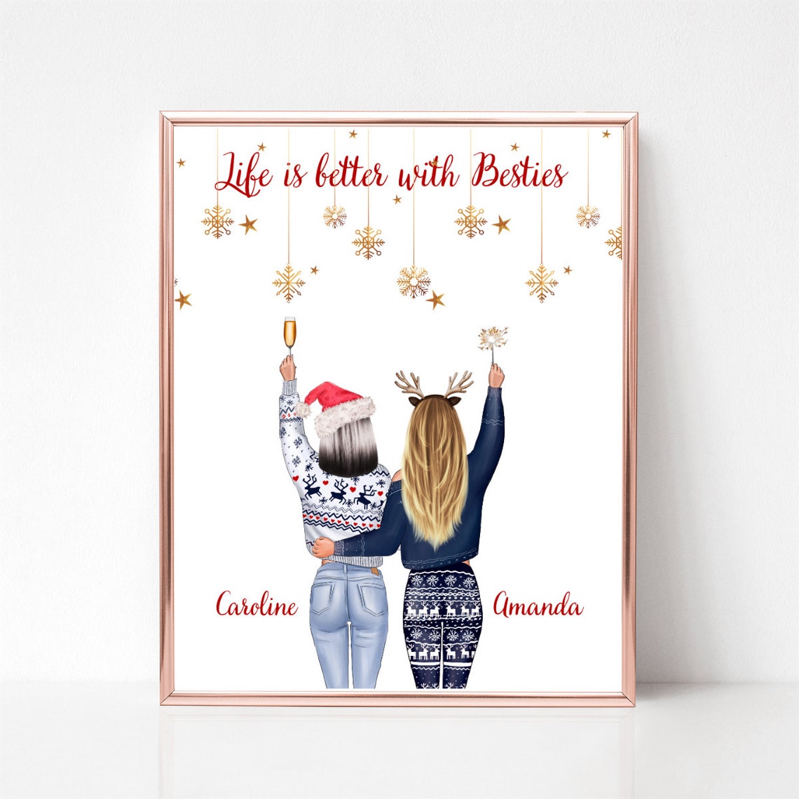 Life Is Better With Besties Christmas Sweaters Holiday Quote Poster - Image 3