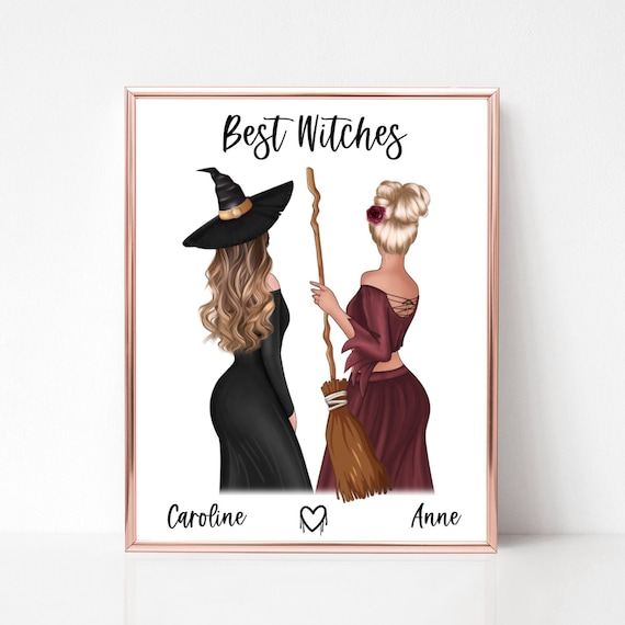 Best Witches Halloween Best Friends Broomstick Spooky Art Poster