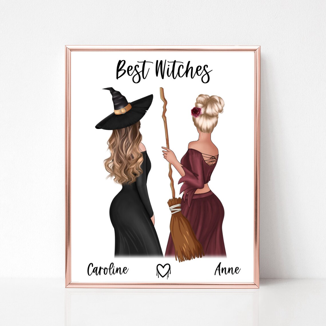Best Witches Halloween Best Friends Broomstick Spooky Art Poster
