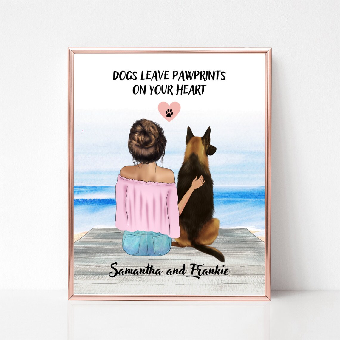 Woman With Dog On A Dock Facing The Ocean Custom Dog Mom Poster