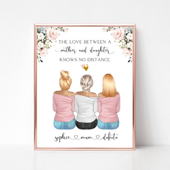 Mother And Two Daughters Love Knows No Distance Quote Poster